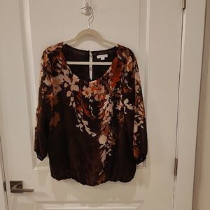 New York & Company Floral Blouse - Brown and Orange XL